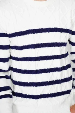 Homme C&Jo Pull en Cachemire mélangé ras du cou marinière naturel