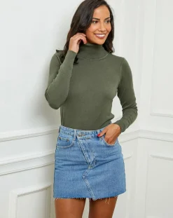 Femme Soft Cashmere Pull en Cachemire mélangé Tally kaki