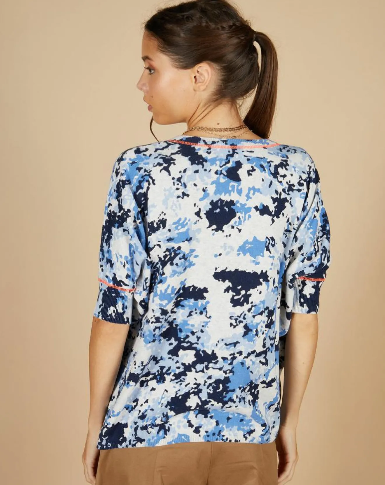 Femme Cashmere Tribu Pull en Coton & Cachemire Maya à motif nuit