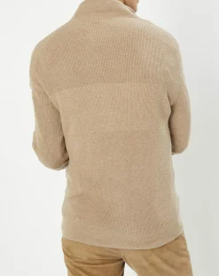Homme Hackett London Pull en Coton & Cachemire 1/2 zip Cah Rib beige
