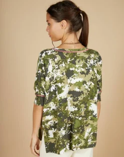 Femme Cashmere Tribu Pull en Coton & Cachemire Maya à motif kaki