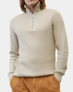 Homme Marc O'Polo Pull en Coton & Laine côtelé écru