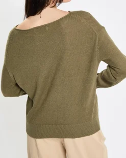 Femme Marc O'Polo Pull en Coton & Lin Col Bateau kaki