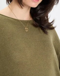 Femme Marc O'Polo Pull en Coton & Lin Col Bateau kaki