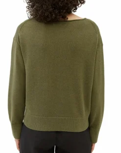 Femme Marc O'Polo Pull en Coton & Lin Col Bateau kaki