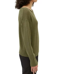 Femme Marc O'Polo Pull en Coton & Lin Col Bateau kaki