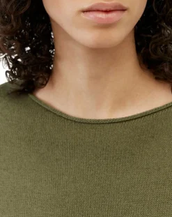 Femme Marc O'Polo Pull en Coton & Lin Col Bateau kaki