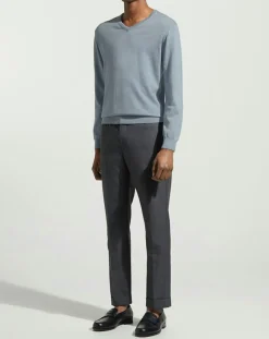 Homme Hackett London Pull en Coton & Soie col V bleu moyen chiné