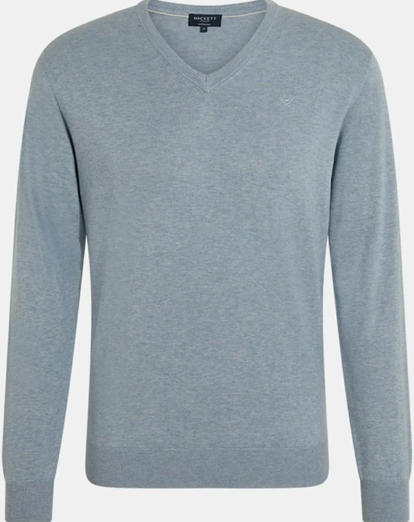 Homme Hackett London Pull en Coton & Soie col V bleu moyen chiné