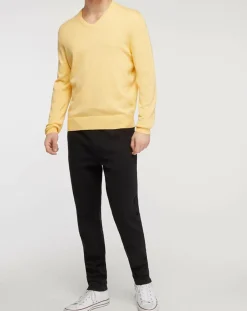 Online Hackett London Pull en Coton & Soie col V jaune