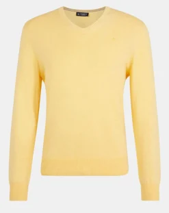 Online Hackett London Pull en Coton & Soie col V jaune