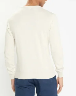 New Hackett London Pull en Coton & Soie col V écru chiné