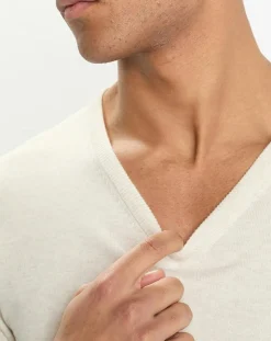 New Hackett London Pull en Coton & Soie col V écru chiné