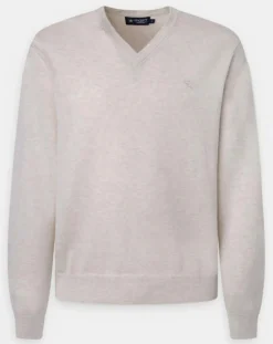 New Hackett London Pull en Coton & Soie col V écru chiné
