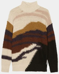 Outlet Marc O'Polo Pull en Laine & Alpaga mélangés jacquard Paysage chocolat