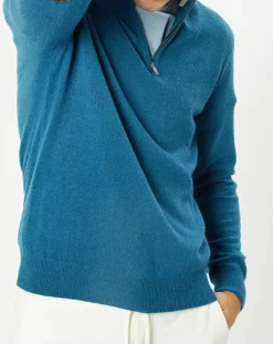 Homme Hackett London Pull en Laine & Cachemire mélangés 1/2 zip bleu clair