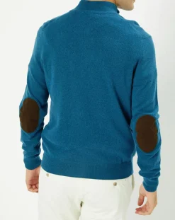 Homme Hackett London Pull en Laine & Cachemire mélangés 1/2 zip bleu clair