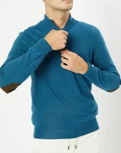 Homme Hackett London Pull en Laine & Cachemire mélangés 1/2 zip bleu clair