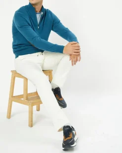 Homme Hackett London Pull en Laine & Cachemire mélangés 1/2 zip bleu clair