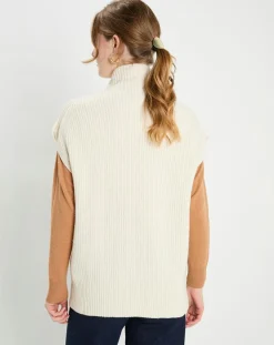 Femme Galeries Lafayette Pull en Laine & Cachemire col montant Shanghai écru