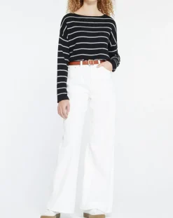 Femme Yerse Pull en Laine & Cachemire Julianne à rayures noir/gris