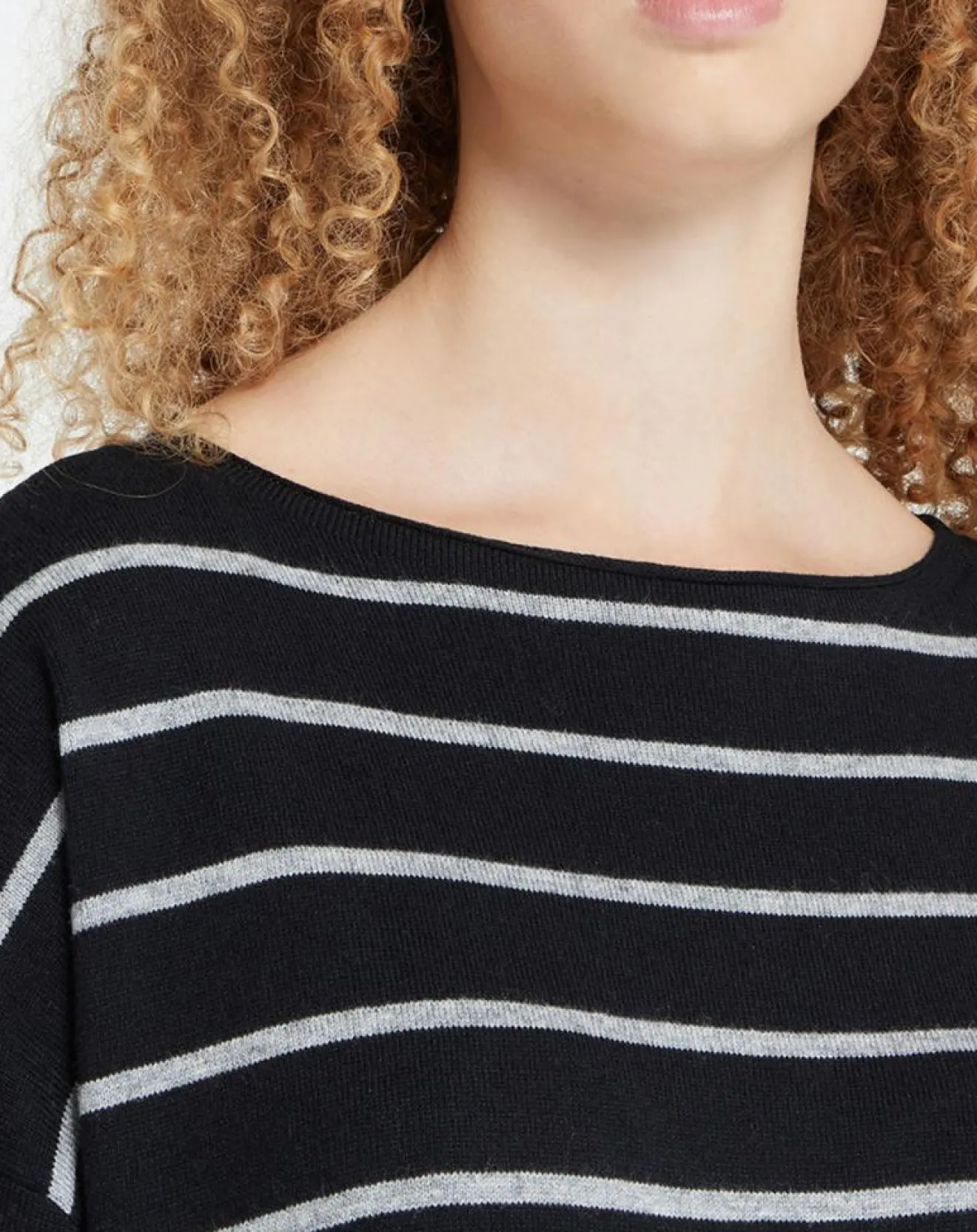 Femme Yerse Pull en Laine & Cachemire Julianne à rayures noir/gris