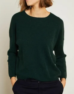 Miss Cashmere Pull en Laine & Cachemire Clémence Col rond vert foret