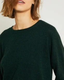 Miss Cashmere Pull en Laine & Cachemire Clémence Col rond vert foret