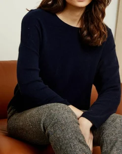 Discount Miss Cashmere Pull en Laine & Cachemire Clémence Col rond bleu marine