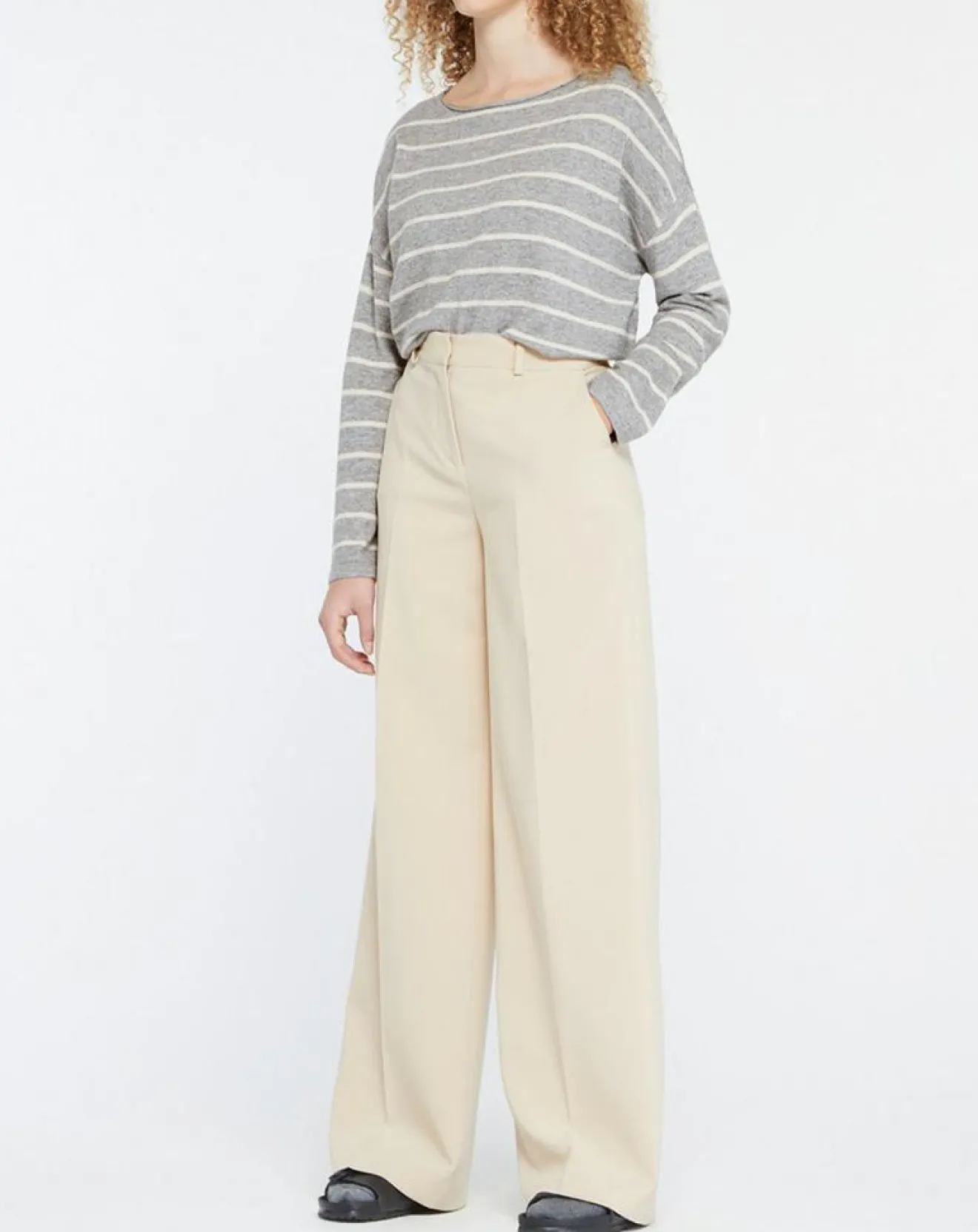 Clearance Yerse Pull en Laine & Cachemire mélangé Julianne à rayures gris/blanc