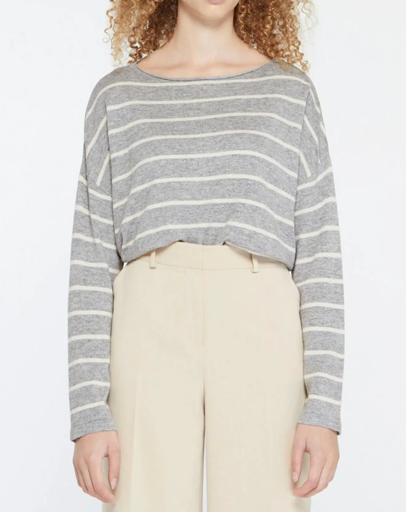 Clearance Yerse Pull en Laine & Cachemire mélangé Julianne à rayures gris/blanc