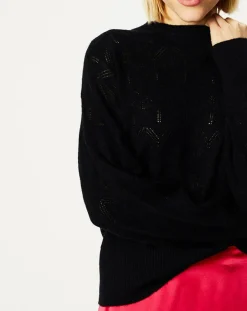 Online Galeries Lafayette Pull en Laine & Cachemire Foug ajouré col rond noir