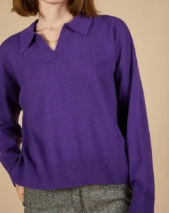 Outlet Cashmere Tribu Pull en Laine & Cachemire Paloma col polo aubergine