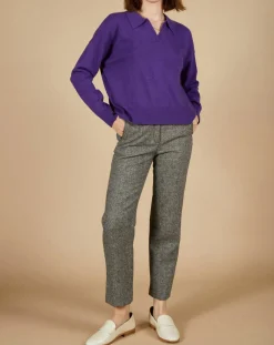 Outlet Cashmere Tribu Pull en Laine & Cachemire Paloma col polo aubergine