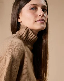 Clearance Oscar et Louise Pull en Laine & Cachemire Ambre col montant 4 côtes camel