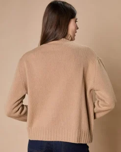 Clearance Oscar et Louise Pull en Laine & Cachemire Ambre col montant 4 côtes camel