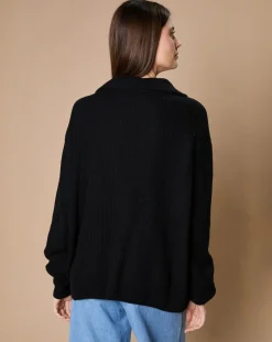 Femme Oscar et Louise Pull en Laine & Cachemire mélangés Maia 1/2 zip noir