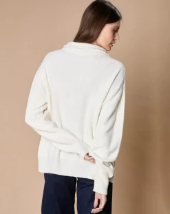 New Oscar et Louise Pull en Laine & Cachemire mélangés Maia 1/2 zip écru