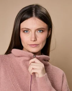 Femme Oscar et Louise Pull en Laine & Cachemire mélangés Maia 1/2 zip vieux rose