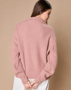 Femme Oscar et Louise Pull en Laine & Cachemire mélangés Maia 1/2 zip vieux rose