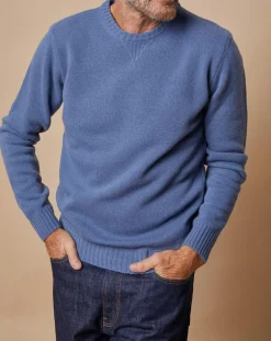 Homme Oscar et Louise Pull en Laine & Cachemire Georges col rond bleu denim