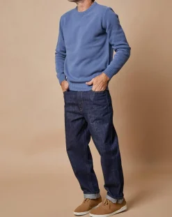 Homme Oscar et Louise Pull en Laine & Cachemire Georges col rond bleu denim