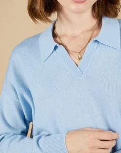 Femme Cashmere Tribu Pull en Laine & Cachemire Paloma col polo topaze
