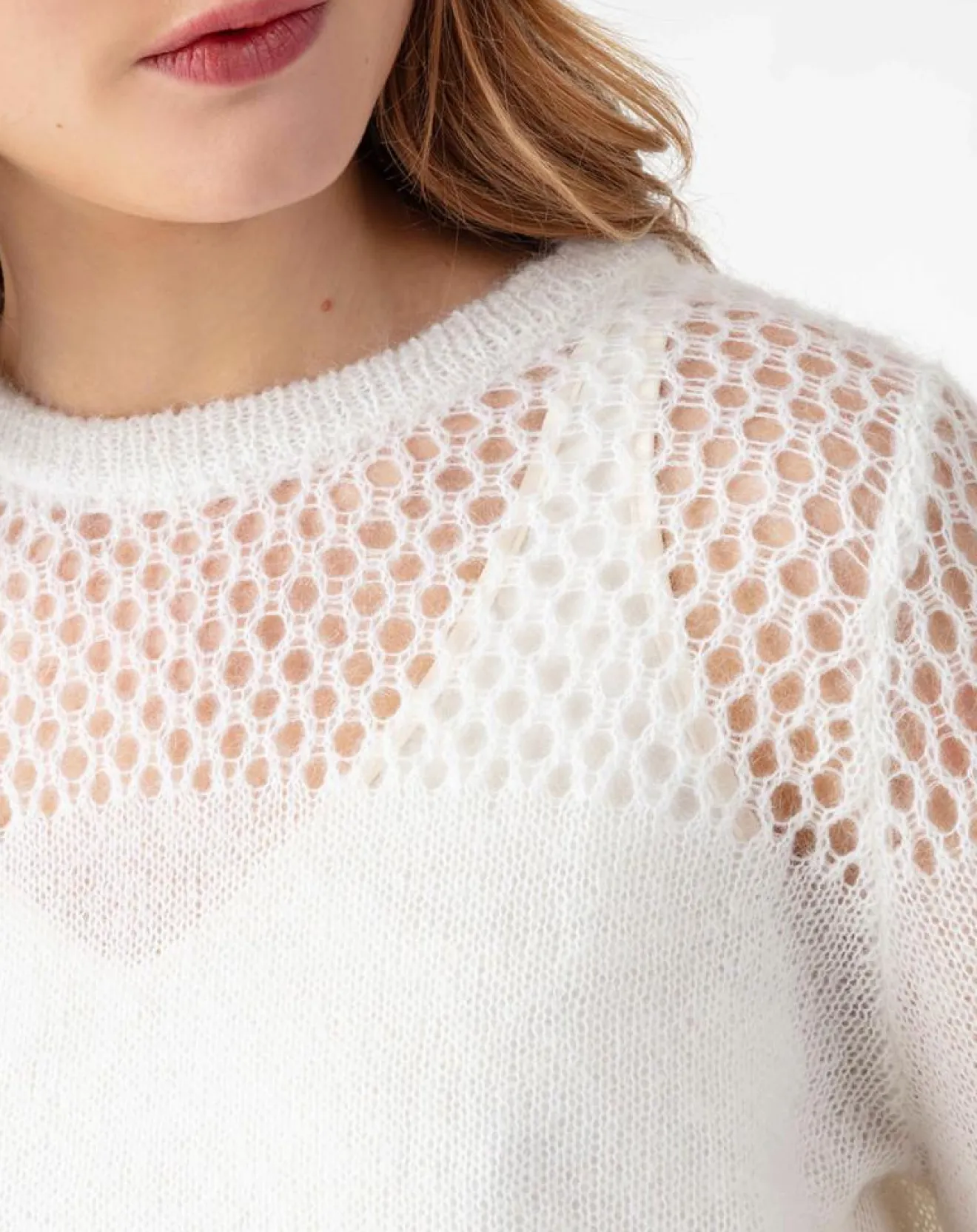 Clearance Indies Pull en Laine & Mohair mélangés Cleo ecru