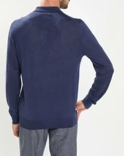 Best Hackett London Pull en Laine & Soie col polo bleu