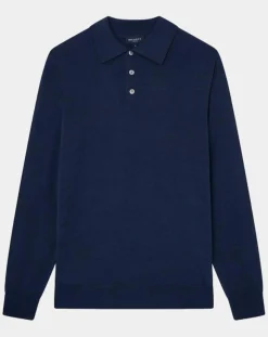 Best Hackett London Pull en Laine & Soie col polo bleu