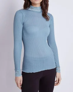 Femme Mare Pull en Laine & Soie Suzie bleu