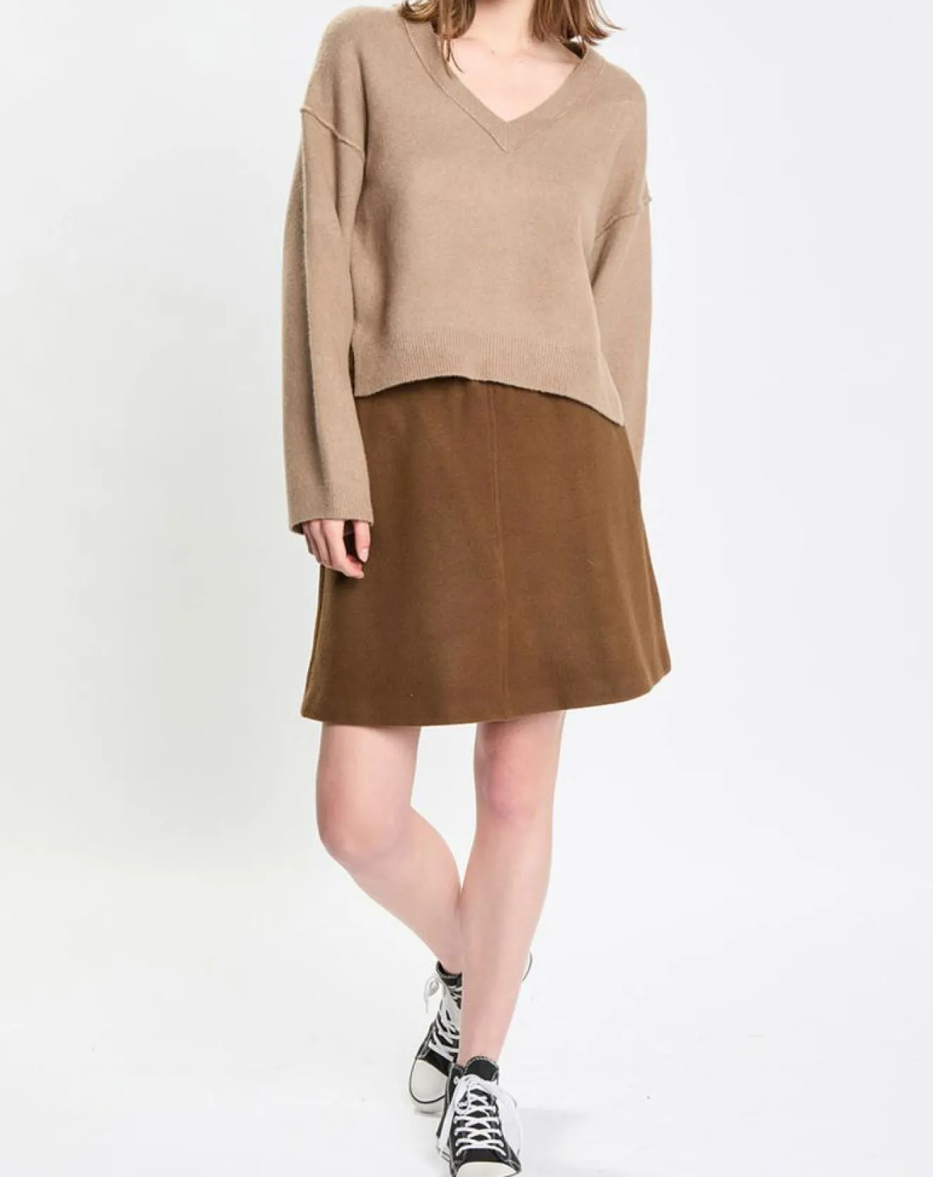 Discount Marc O'Polo Pull en Laine mélangée col V marron clair