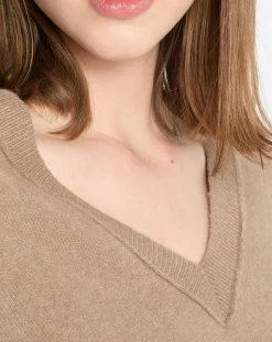 Discount Marc O'Polo Pull en Laine mélangée col V marron clair