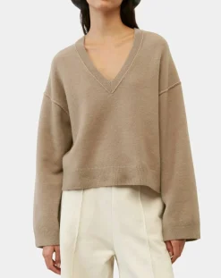 Discount Marc O'Polo Pull en Laine mélangée col V marron clair